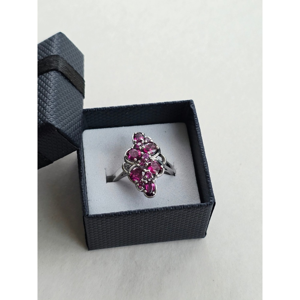 925 Sterling Silver Rhodolite Garnet Cluster Ring Size 7 January Birthstone new